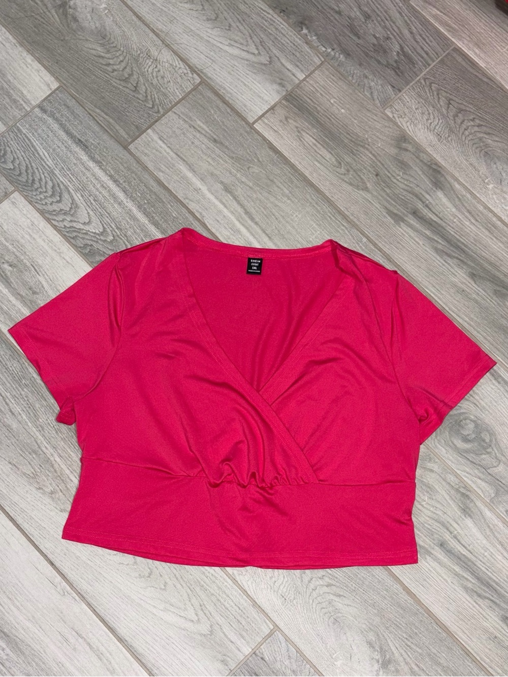 Shein Women's Pink Wrap-Front Crop Top 1XL